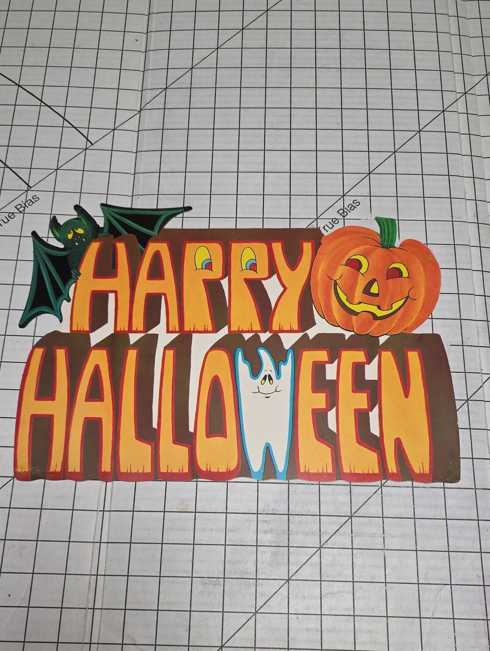 Happy Halloween Die-Cut Sign, VTG 15"W x 10.5"T Double-Sided